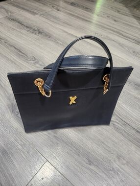 RARE Vintage Paloma Picasso Navy Blue Leather Structured Handbag